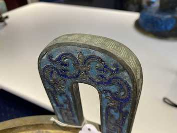 A large Chinese cloisonn&eacute; tripod censer and cover, Qianlong