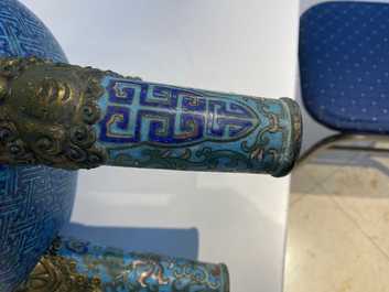 A large Chinese cloisonn&eacute; tripod censer and cover, Qianlong