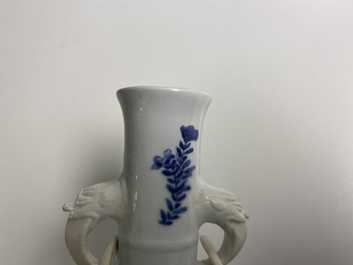 Two Chinese blue and white vases with elephant handles, Kangxi