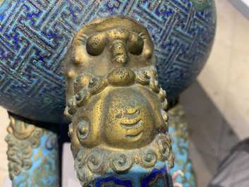 A large Chinese cloisonn&eacute; tripod censer and cover, Qianlong