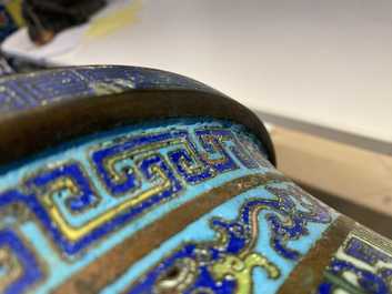 A large Chinese cloisonn&eacute; tripod censer and cover, Qianlong