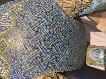 A large Chinese cloisonn&eacute; tripod censer and cover, Qianlong