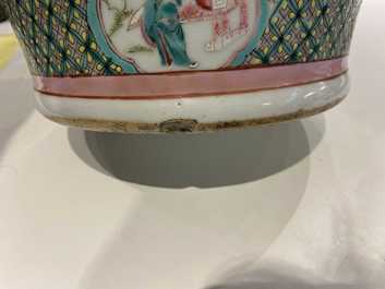 A Chinese pink-ground famille rose vase, 19th C.