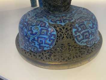 A large Chinese cloisonn&eacute; tripod censer and cover, Qianlong