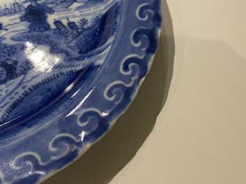Six Chinese blue and white 'Scheveningen' plates, Kangxi