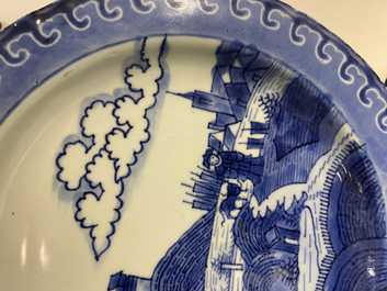 Six Chinese blue and white 'Scheveningen' plates, Kangxi