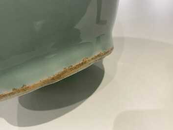 A Chinese blue and white celadon-ground vase, Qianlong