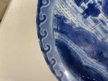 Six Chinese blue and white 'Scheveningen' plates, Kangxi