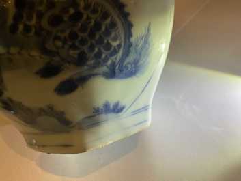 A large Chinese blue and white 'qilin' wine ewer and cover, Transitional period