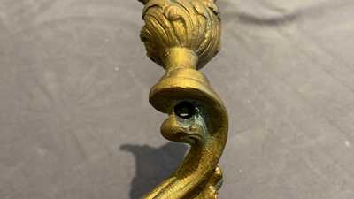 A Chinese flamb&eacute;-glazed vase with gilt bronze candelabra mount, 19th C.