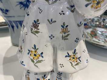 Un bougeoir en forme de chinois en fa&iuml;ence de Lille polychrome, France, 18&egrave;me