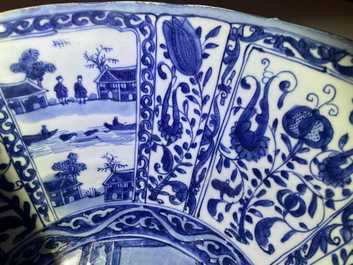 A large Chinese blue and white kraak porcelain bowl, Wanli