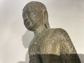 A Thai sandstone figure of Buddha, Khmer, Lopburi, 12/14th C.