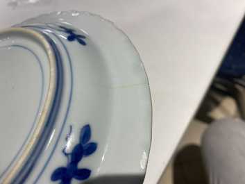 Six Chinese blue and white 'Scheveningen' plates, Kangxi