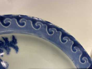 Six Chinese blue and white 'Scheveningen' plates, Kangxi