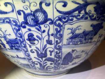 A large Chinese blue and white kraak porcelain bowl, Wanli