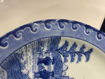 Six Chinese blue and white 'Scheveningen' plates, Kangxi