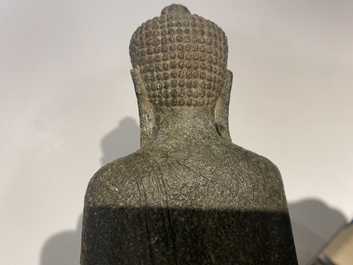 A Thai sandstone figure of Buddha, Khmer, Lopburi, 12/14th C.