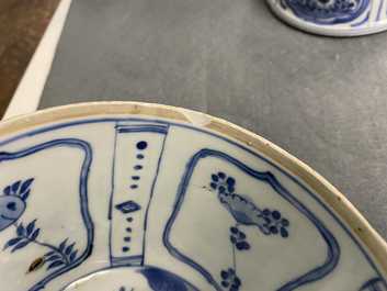 Five Chinese blue and white kraak porcelain bowls, Wanli