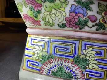 A large Chinese hexagonal famille rose vase, 19th C.