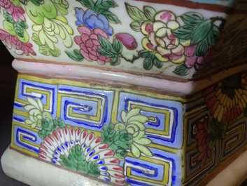 A large Chinese hexagonal famille rose vase, 19th C.
