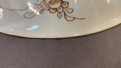 A Chinese famille verte dish with floral design, Kangxi