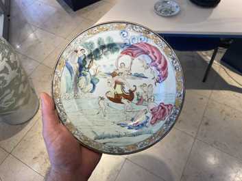 A Chinese famille rose 'Four elements' plate depicting water, Qianlong