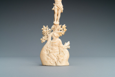 An ivory crucifixion group with Mary Magdalen beneath the cross, 18th C.