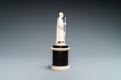 An ivory figure of a hermit with staff, Dieppe, 19th C.