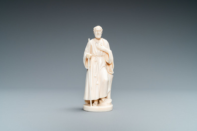An ivory figure of a hermit with staff, Dieppe, 19th C.