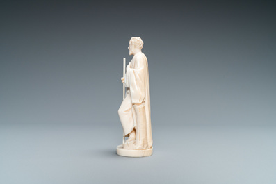 An ivory figure of a hermit with staff, Dieppe, 19th C.