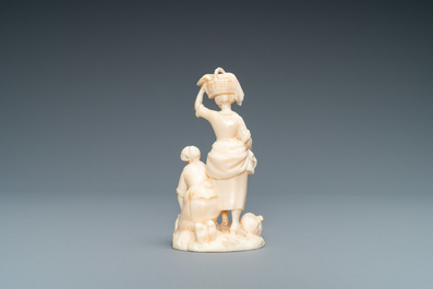 Armand Boutrolle (Paris, 1886-1972), an ivory group with two washerwomen, 1st quarter 20th C.