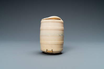 An ivory barrel-shaped 'Bacchanalia' box, France, 18th C.
