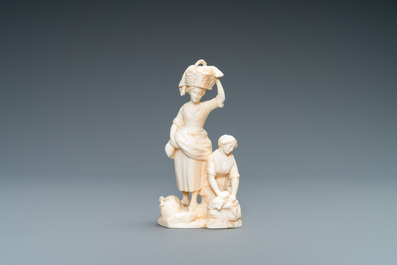 Armand Boutrolle (Paris, 1886-1972), an ivory group with two washerwomen, 1st quarter 20th C.