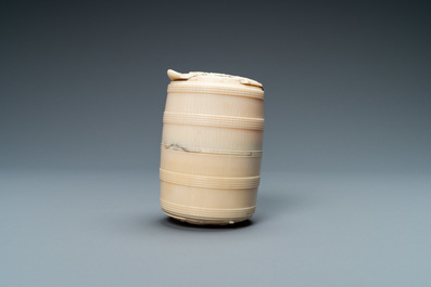 An ivory barrel-shaped 'Bacchanalia' box, France, 18th C.