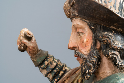 Un important groupe en bois polychrom&eacute; de Saint Jacques de Z&eacute;b&eacute;d&eacute;e, Espagne, 16&egrave;me