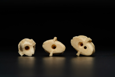 Three two-faced bone memento mori, 19th C.