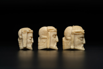 Three two-faced bone memento mori, 19th C.