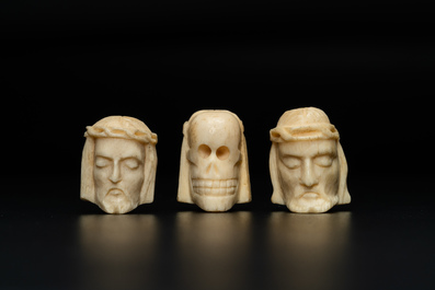 Three two-faced bone memento mori, 19th C.