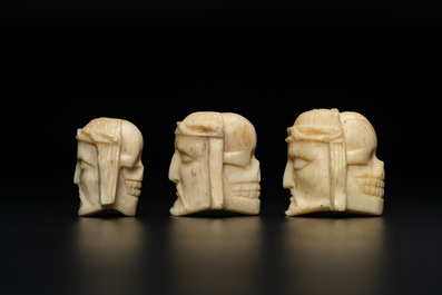 Three two-faced bone memento mori, 19th C.