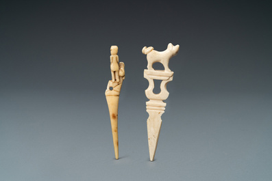Two burins or engraving tools in ivory and bone, 16th and 19th C.