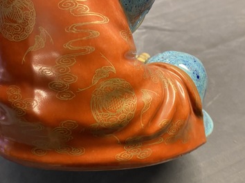 Three Chinese robin's egg and gilt figures of Bodhisattva, Qianlong/Jiaqing