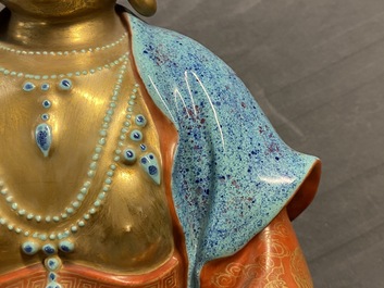 Three Chinese robin's egg and gilt figures of Bodhisattva, Qianlong/Jiaqing