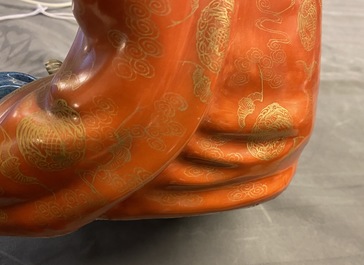 Three Chinese robin's egg and gilt figures of Bodhisattva, Qianlong/Jiaqing