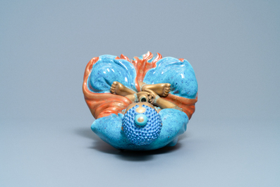 Three Chinese robin's egg and gilt figures of Bodhisattva, Qianlong/Jiaqing