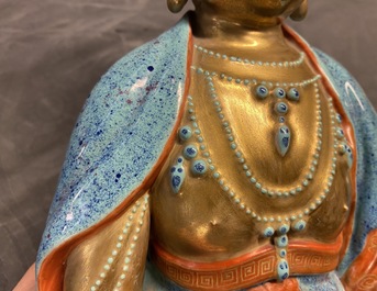 Three Chinese robin's egg and gilt figures of Bodhisattva, Qianlong/Jiaqing