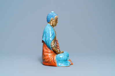 Three Chinese robin's egg and gilt figures of Bodhisattva, Qianlong/Jiaqing