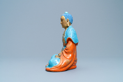 Three Chinese robin's egg and gilt figures of Bodhisattva, Qianlong/Jiaqing