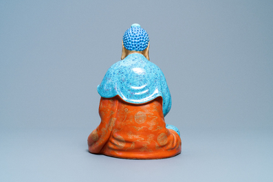 Three Chinese robin's egg and gilt figures of Bodhisattva, Qianlong/Jiaqing