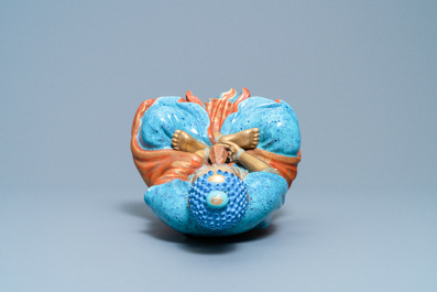 Three Chinese robin's egg and gilt figures of Bodhisattva, Qianlong/Jiaqing